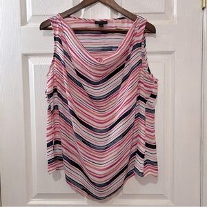 Worthington Women's Sleeveless Blouse Top Drape Neck Stripes Pink Blue Size XL